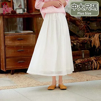 【慢。生活】復古鬆緊腰繫帶棉麻垂感紗長裙 651-1  FREE 白色