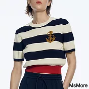【MsMore】 航海系列寬條紋撞色圓領短袖針織短版上衣# 117276 FREE 條紋