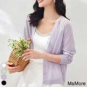 【MsMore】 薄款針織小衫外套長袖防曬空調百搭罩衫# 117297 FREE 紫色