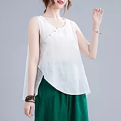 【ACheter】 背心斜襟文藝復古薄款寬鬆時尚圓領氣質短版上衣# 117146 XL 白色