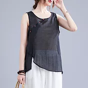 【ACheter】 背心斜襟文藝復古薄款寬鬆時尚圓領氣質短版上衣# 117146 XL 黑色