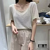 【Jilli~ko】韓國CHIC風方領薄款短版針織衫 J10622  FREE 杏色