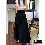 【Jilli~ko】純色垂墜百褶休閒棉質長裙 J10560 FREE 黑色