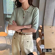 【Jilli~ko】韓國CHIC風翻領短袖冰絲針織衫 8879  FREE 淺綠色