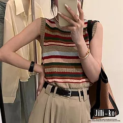 【Jilli~ko】韓版配色設計感條紋冰絲針織馬甲 J10542 FREE 圖片色