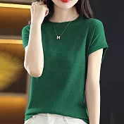 【MsMore】 短袖針織衫鎏金紗銀絲圓領寬鬆短版上衣薄# 117305 FREE 綠色
