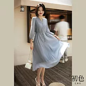 【初色】淑女輕薄飄逸夏季折袖荷葉邊裙-共3色-67895(M-XL可選) L 藍色