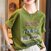 【初色】字母印花圓領短袖T恤上衣-共2色-68059(M-2XL可選) XL 綠色