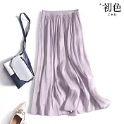 【初色】優雅珠光高腰寬鬆半身裙-共5色-68118(M/L可選) M 紫色