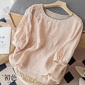 【初色】休閒棉麻風造型襯衫上衣-共8款/組-61572(M-2XL可選) XL F.粉色