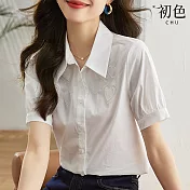 【初色】日系立體刺繡愛心圓領短袖T恤上衣-白色-67967(M-2XL可選) M 白色