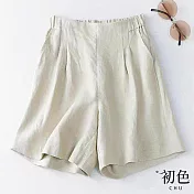 【初色】夏季後鬆緊腰棉麻風直筒短褲寬褲-共2色-67856(M-2XL可選) M 米白