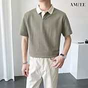 【AMIEE】流行百搭立領撞色POLO衫(男裝/KDTY-T379) M 灰綠