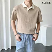 【AMIEE】流行百搭立領撞色POLO衫(男裝/KDTY-T379) XL 卡其