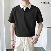 【AMIEE】流行百搭立領撞色POLO衫(男裝/KDTY-T379) XL 黑色