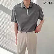 【AMIEE】時尚寬鬆舒適撞色翻領POLO衫(男裝/KDTY-A02) M 灰色