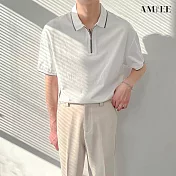 【AMIEE】時尚寬鬆舒適撞色翻領POLO衫(男裝/KDTY-A02) XL 白色