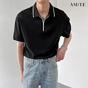 【AMIEE】時尚寬鬆舒適撞色翻領POLO衫(男裝/KDTY-A02) XL 黑色