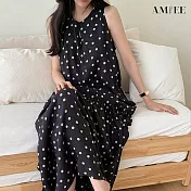 【AMIEE】俏麗飄逸波點無袖洋裝(KDDY-2041) XL 黑色