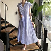 【AMIEE】氣質休閒無袖襯衫洋裝(KDDY-0326) F 淺藍