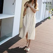 【AMIEE】日系OL顯瘦襯衫洋裝(KDDY-3966) F 杏色