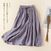 【ACheter】 文藝復古夏季中長版雙層鬆緊腰系帶百褶A字裙# 117068 M 紫色