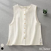 【ACheter】 原創文藝復古個性短款背心春夏圓領外搭純色短版上衣# 117371 XL 白色