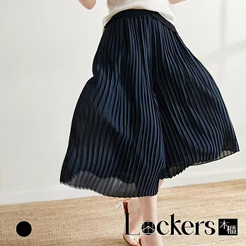 【Lockers 木櫃】夏季高腰百褶七分褲裙 L112051507 L 藏青色L