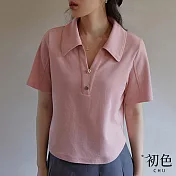 【初色】休閒運動純色短袖POLO衫T恤上衣-共5色-67887(M-2XL可選) XL 粉紅色
