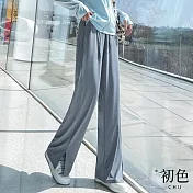 【初色】高腰寬鬆休閒鬆緊帶長褲寬褲-共4色-68041(M-XL可選) XL 藍色
