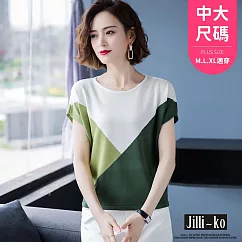【Jilli~ko】幾何拚色寬鬆薄款冰絲針織衫 J10382 FREE 綠色