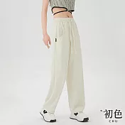 【初色】寬鬆休閒鬆緊帶運動口袋長褲寬褲-共5色-68042(M-XL可選) XL 米色