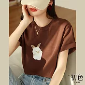 【初色】小兔子印花短袖T恤上衣-共2色-66766(M-2XL可選) XL 巧克力咖
