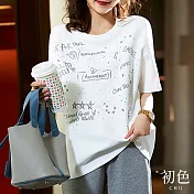 【初色】休閒圓領塗鴉印花T恤上衣-共3色-66677(M-2XL可選) XL 白色