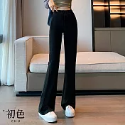 【初色】高腰顯瘦垂墜感喇叭西裝褲-黑色-67028(M-XL可選) M 黑色