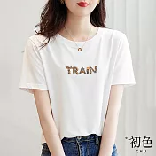 【初色】米珠字母圓領素色T恤上衣-共2色-66765(M-2XL可選) M 白色