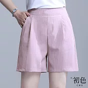 【初色】直線修飾素色休閒闊腿短褲-共3色-62668(M-2XL可選) 2XL 粉色
