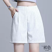 【初色】直線修飾素色休閒闊腿短褲-共3色-62668(M-2XL可選) L 白色