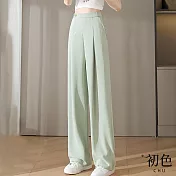 【初色】夏日冰絲輕薄高腰直筒長褲寬褲-共2色2款-67009(M-XL可選) M 綠色常規