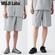 【MUJI 無印良品】MUJI Labo有機棉涼感水洗泡泡紗短褲 XS 黑直紋