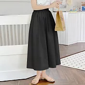 【ACheter】 樂天 鮮豔的彩色棉質長裙半身裙純棉喇叭褶大擺裙# 117309 FREE 黑色