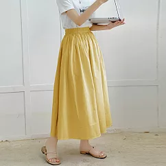 【ACheter】 樂天 鮮豔的彩色棉質長裙半身裙純棉喇叭褶大擺裙# 117309 FREE 黃色
