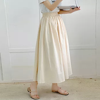 【ACheter】 樂天 鮮豔的彩色棉質長裙半身裙純棉喇叭褶大擺裙# 117309 FREE 杏色