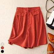 【ACheter】 短褲薄款高腰顯瘦寬鬆直筒小個子休閒涼爽五分褲# 117483 2XL 西瓜紅色