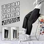 【KISSDIAMOND】文青風酷涼冰絲寬鬆版九分褲(KDP-033) 3XL 黑色