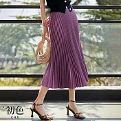 【初色】彈性腰圍赫本風百褶長裙半身裙-共7色-66614(M-XL可選) XL 紫色