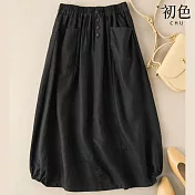 【初色】棉麻風復古氣質高腰半身A字裙-共4色-67560(M-2XL可選) M 黑色
