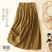 【初色】棉麻風復古純色半身裙-共5色-67562(M-2XL可選) XL 卡其