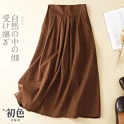 【初色】棉麻風復古純色半身裙-共5色-67562(M-2XL可選) XL 咖啡
