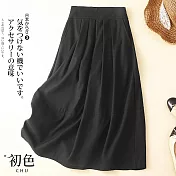 【初色】棉麻風復古純色半身裙-共5色-67562(M-2XL可選) XL 黑色